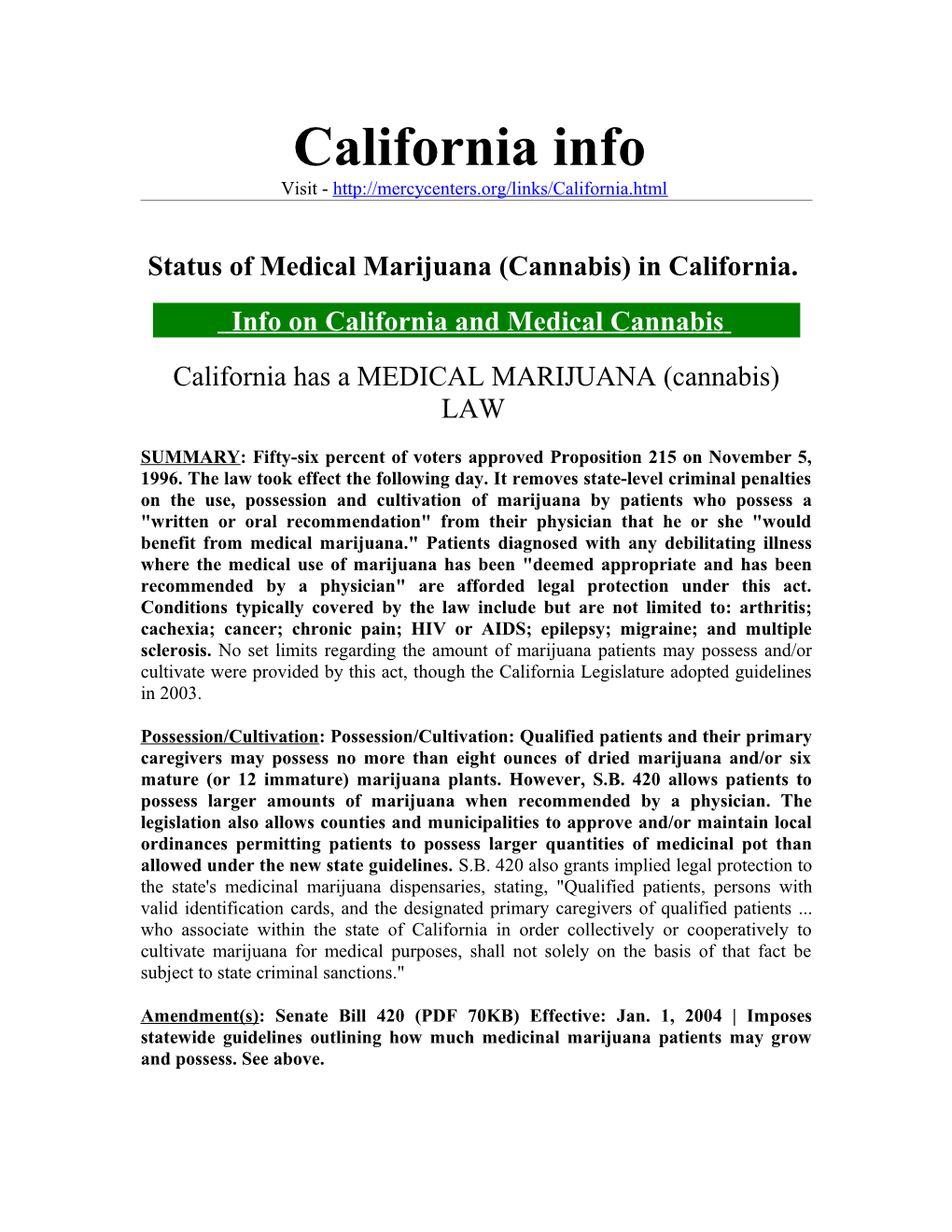 Status of Medical Marijuana (Cannabis) in California