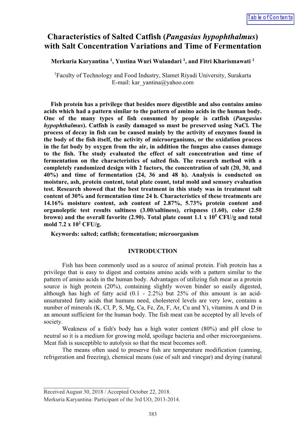 Characteristics of Salted Catfish (Pangasius Hypophthalmus) With