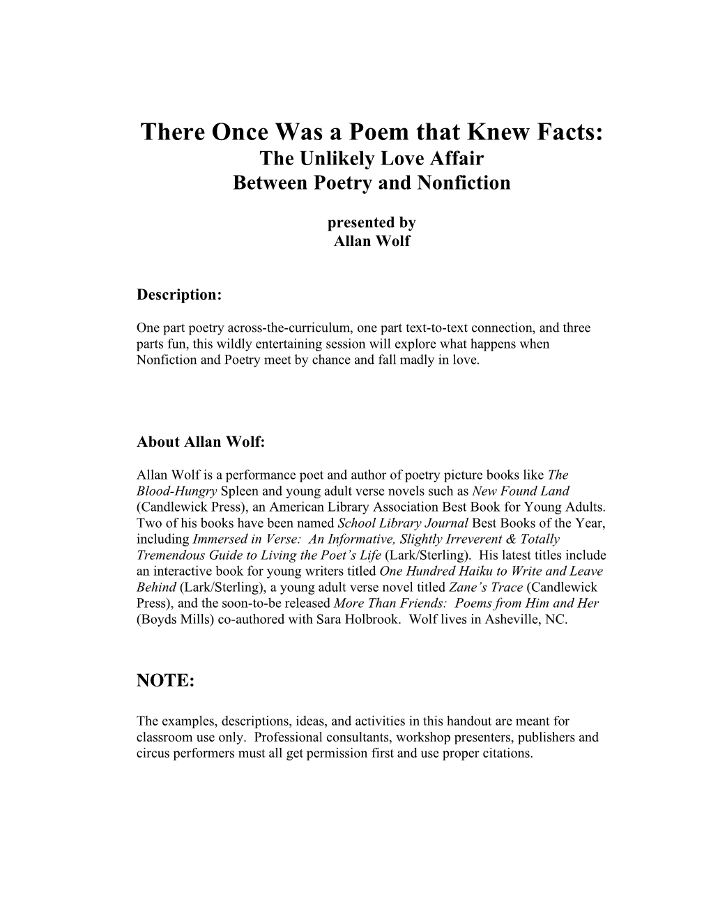 There Once Was a Poem That Knew Facts: the Unlikely Love Affair Between Poetry and Nonfiction