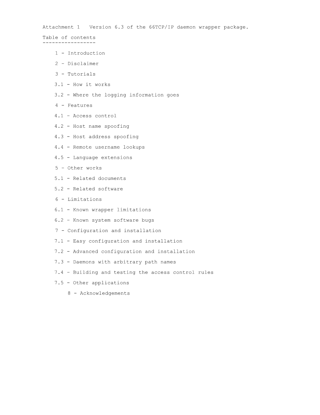 Attachment 1 Version 6.3 of the 66TCP/IP Daemon Wrapper Package