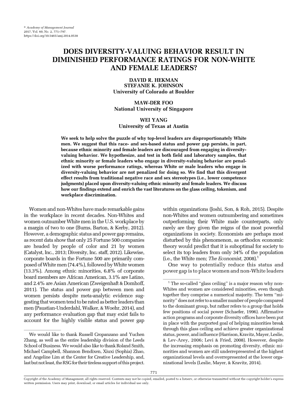 Does Diversity-Valuing Behavior Result in Diminished Performance Ratings for Non-White and Female Leaders?