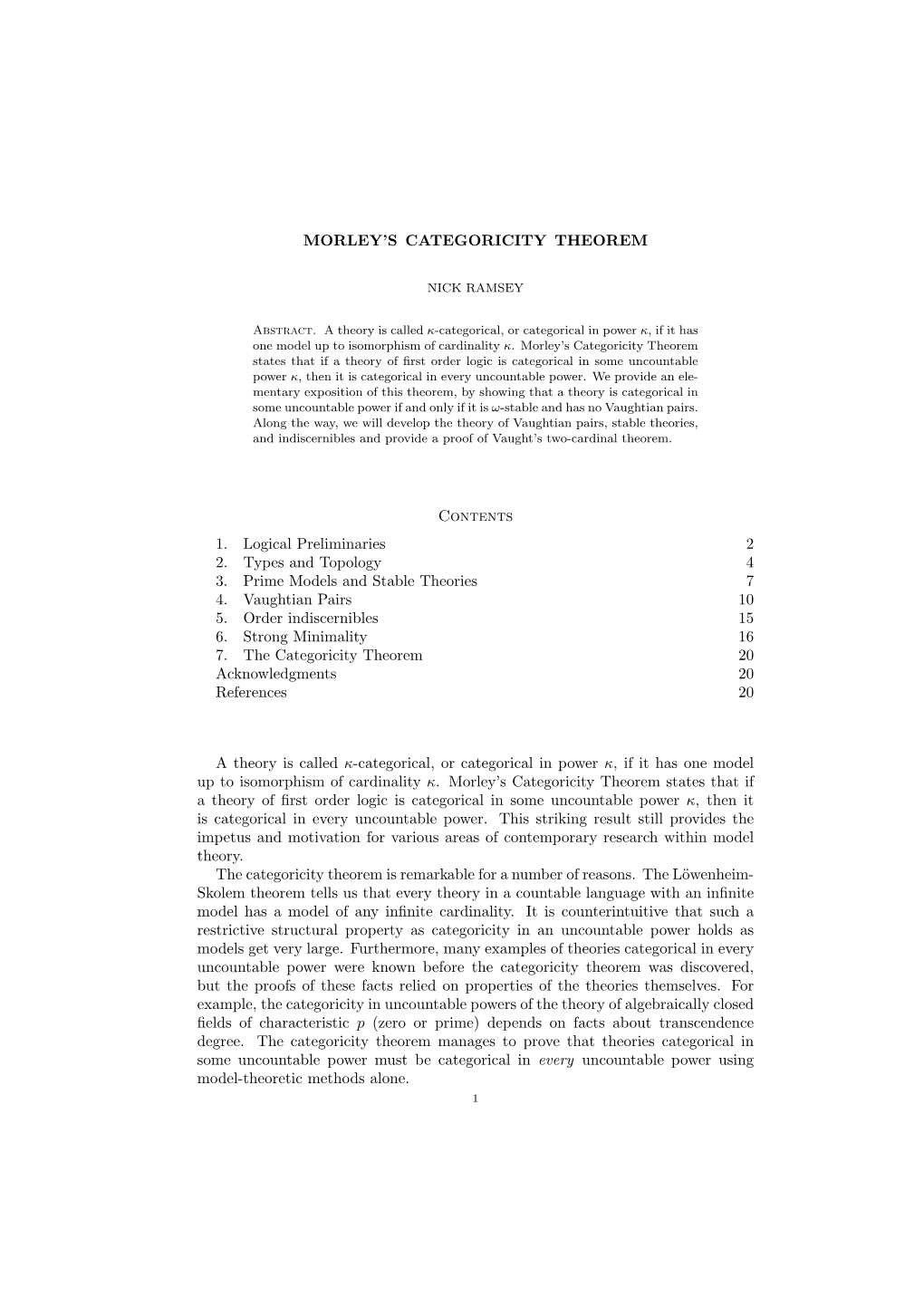 Morley's Categoricity Theorem