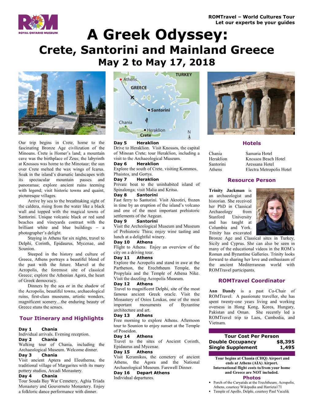 A Greek Odyssey: Crete, Santorini and Mainland Greece May 2 to May 17, 2018