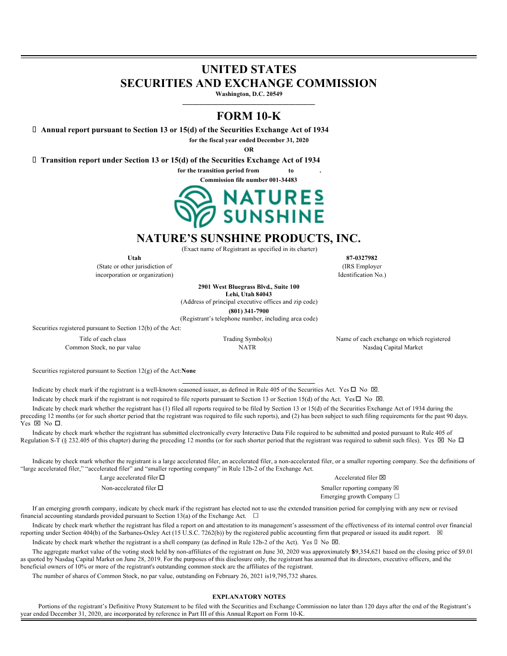 United States Securities and Exchange Commission Form