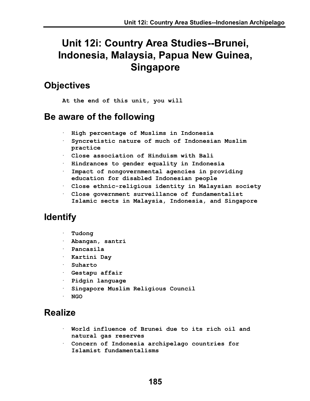 Unit 12I: Country Area Studies--Indonesian Archipelago