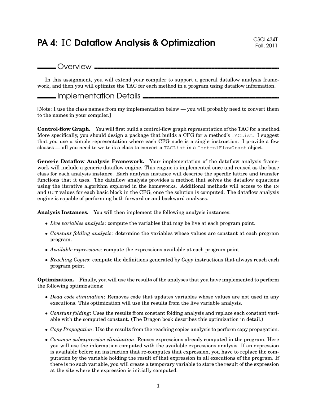 PA 4: IC Dataflow Analysis & Optimization