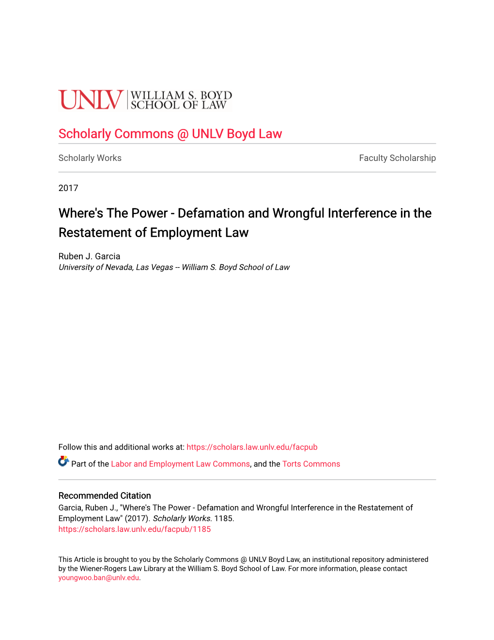 Defamation and Wrongful Interference in the Restatement of Employment Law