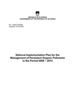 National Implementation Plan for the Management of Persistent Organic Pollutants in the Period 2009 − 2013