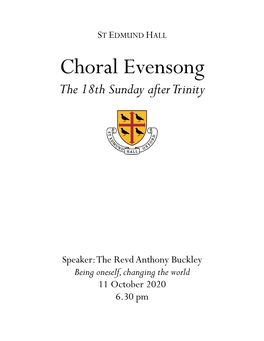 Choral Evensong the 18Th Sunday After Trinity