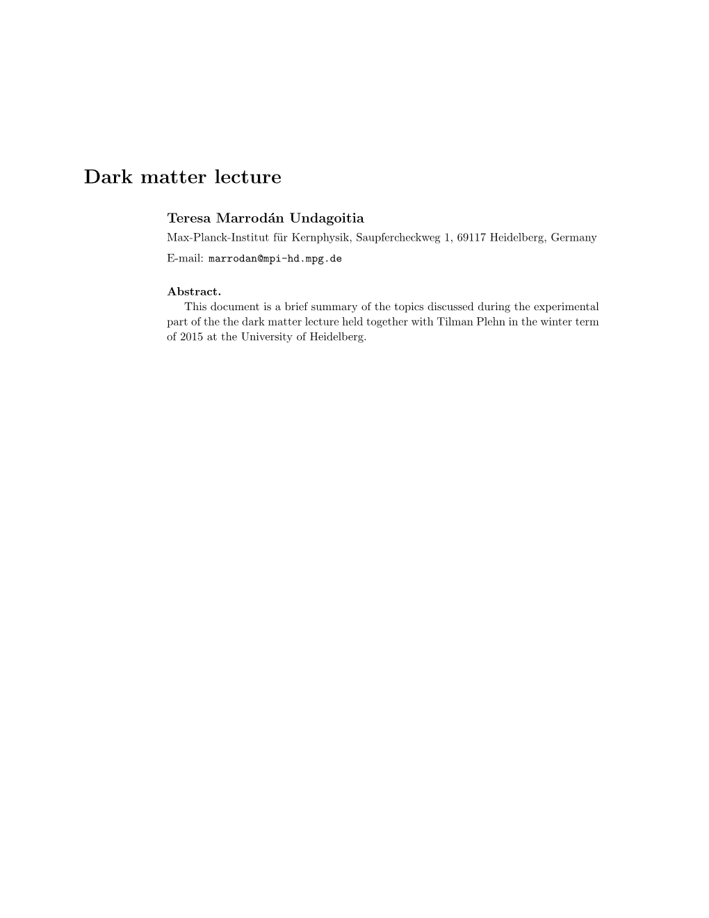 Dark Matter Lecture