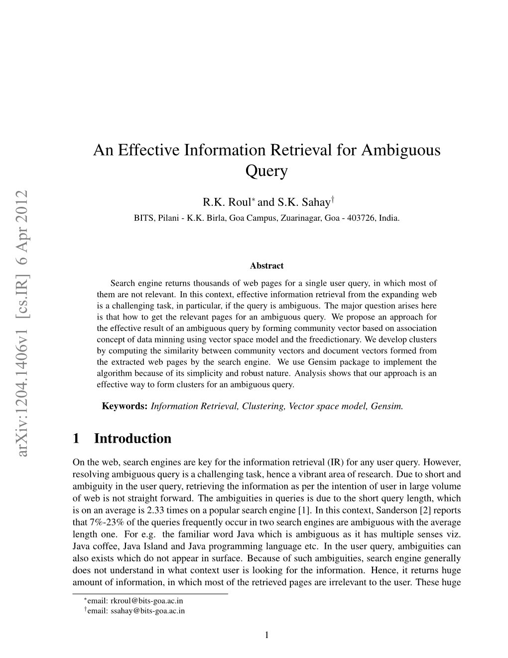 An Effective Information Retrieval for Ambiguous Query