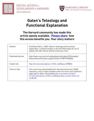 Galen's Teleology and Functional Explanation