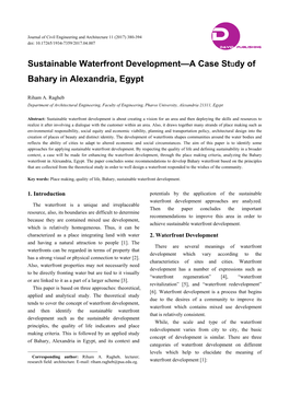 Sustainable Waterfront Development—A Case Study of Bahary in Alexandria, Egypt