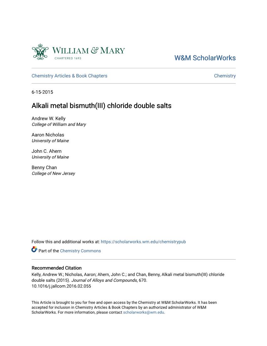 Alkali Metal Bismuth(III) Chloride Double Salts