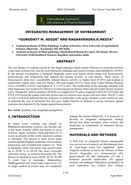 Integrated Management of Soybeanrust *Gurudatt M. Hegde1