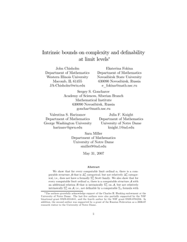 Intrinsic Bounds on Complexity and Definability at Limit Levels*