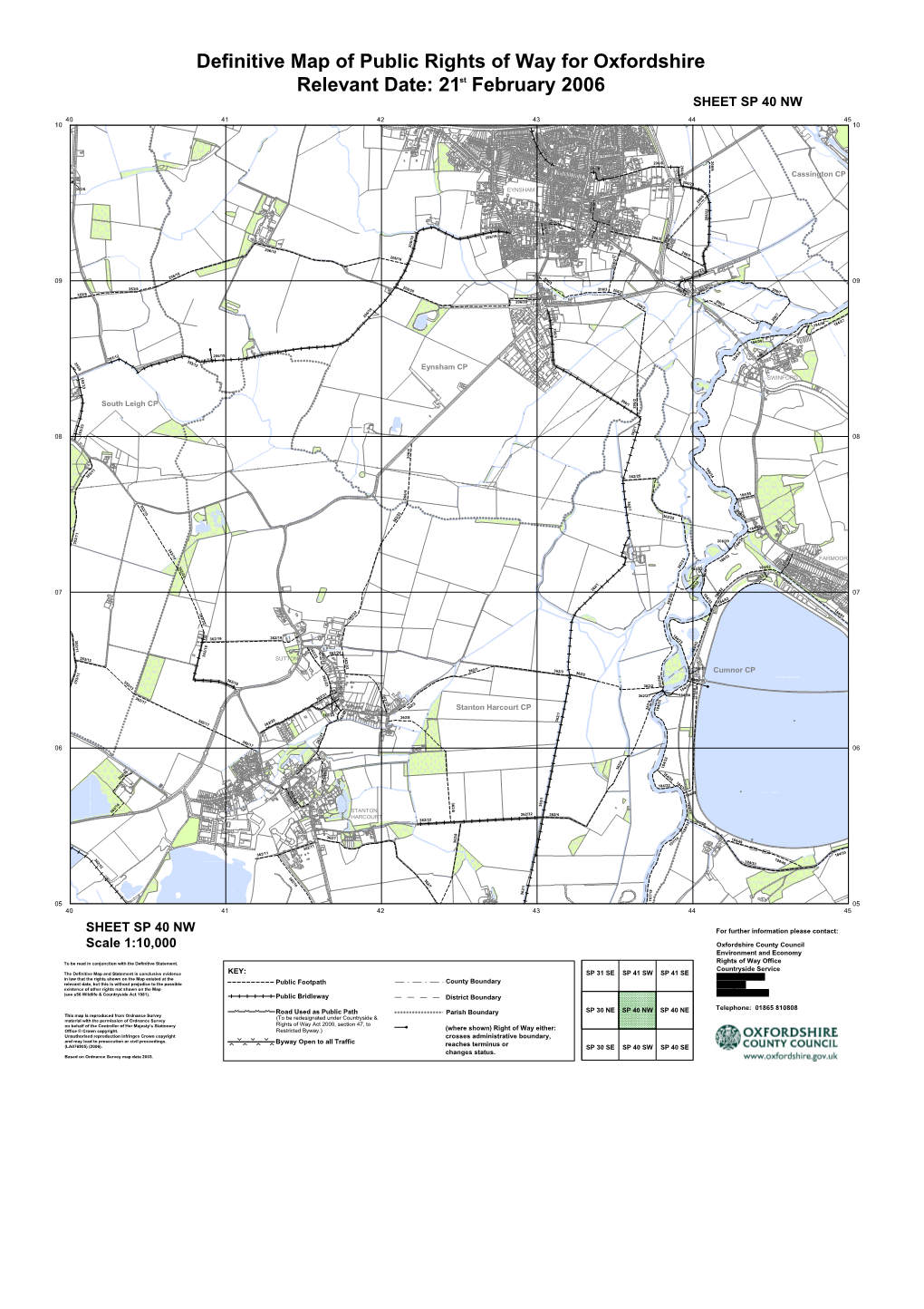 Definitive Map of Public Rights of Way for Oxfordshire Relevant Date: 21St February 2006 Colour SHEET SP 40 NW