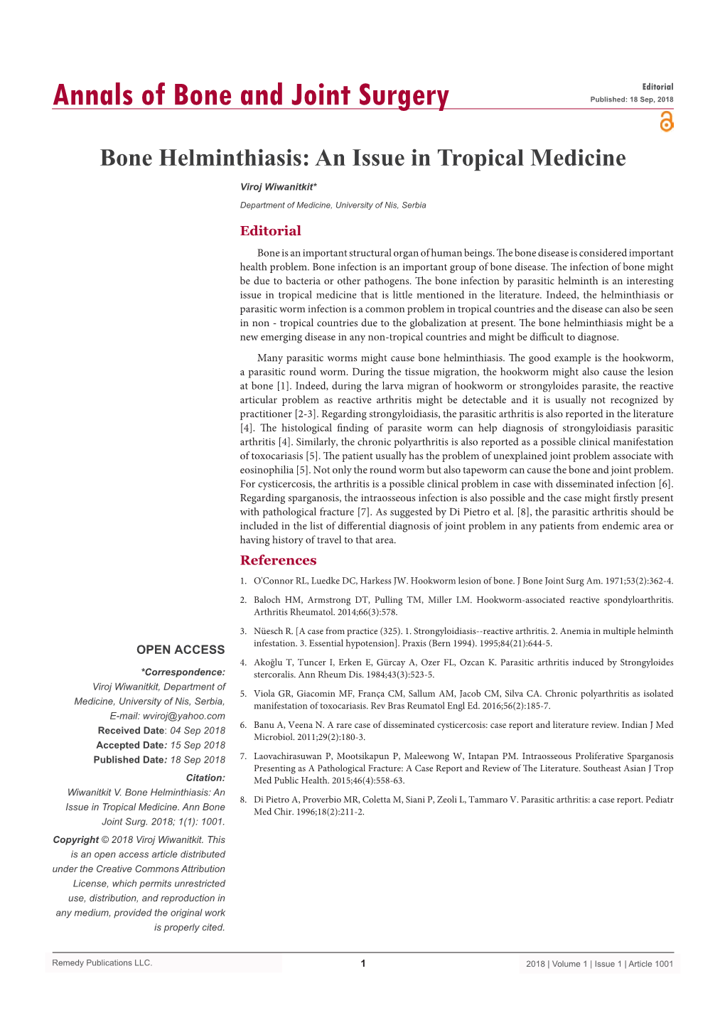Bone Helminthiasis: an Issue in Tropical Medicine