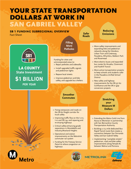 SAN GABRIEL VALLEY Sb 1 Funding Subregional Overview Reducing Safer Emissions Fact Sheet Roads