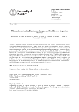 Chlamydiaceae Family, Parachlamydia Spp. and Waddlia Spp. in Porcine Abortion