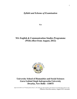 MA English & Communication Studies Programme (With Effect from August, 2012)