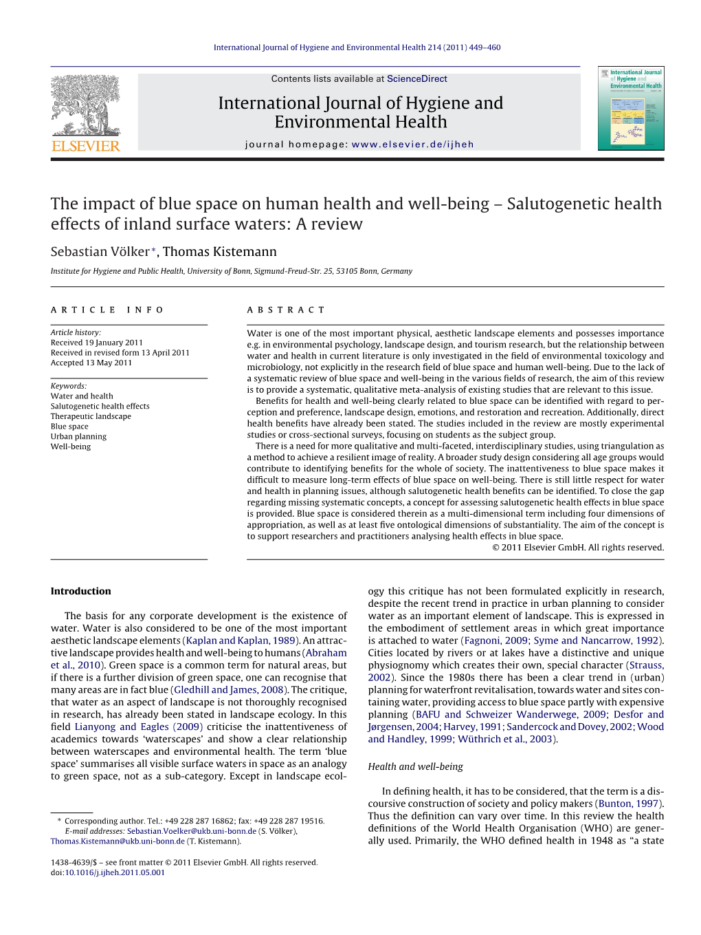The Impact of Blue Space on Human Health and Well-Being Â€“ Salutogenetic Health Effects of Inland Surface Waters: a Review