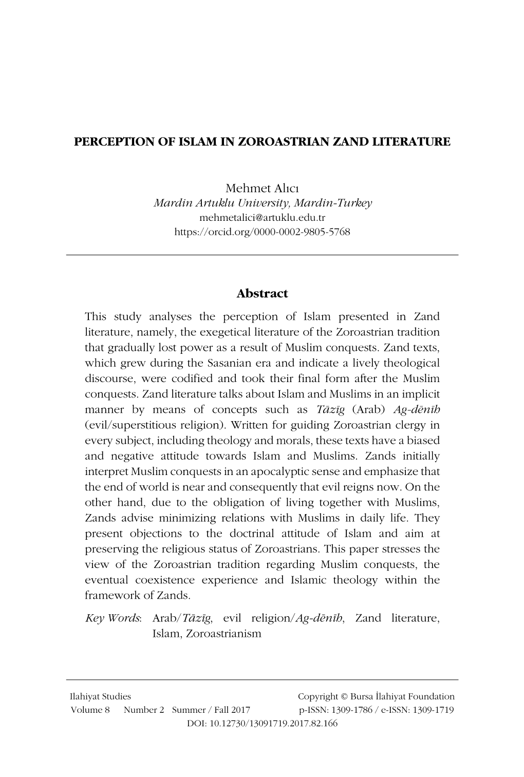 Perception of Islam in Zoroastrian Zand Literature