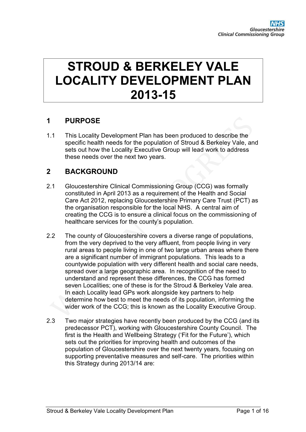 Stroud & Berkeley Vale Locality Development Plan