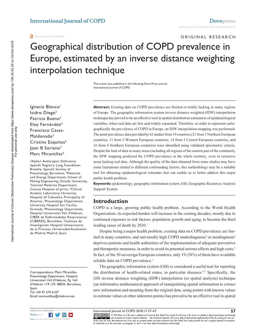 Geographical Distribution of COPD Prevalence in Europe, Estimated by an Inverse Distance Weighting Interpolation Technique
