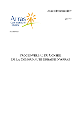 Proces-Verbal Du Conseil De La Communaute Urbaine D'arras