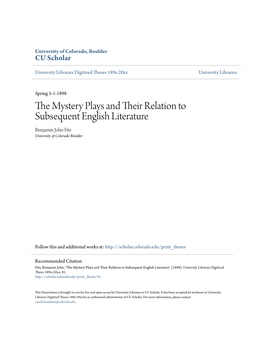 The Mystery Plays and Their Relation to Subsequent English Literature