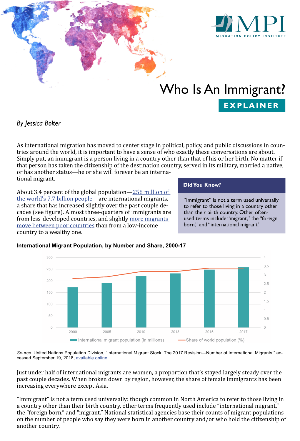 Explainer: Who Is an Immigrant?" Migration Policy Institute, February 2019
