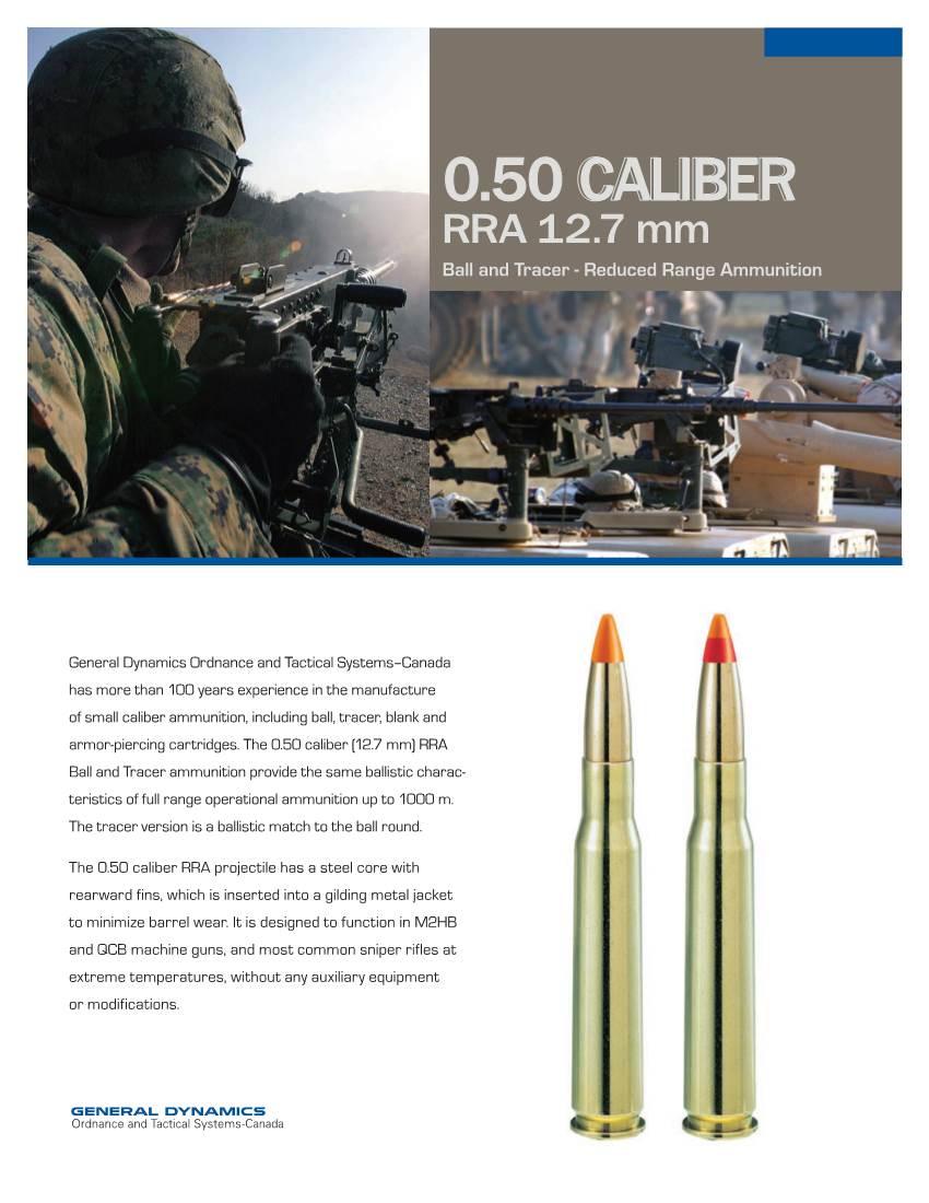 0.50 CALIBER RRA 12.7 Mm Ball and Tracer - Reduced Range Ammunition