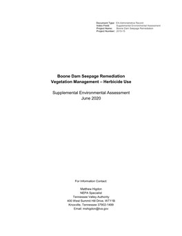 Boone Dam Seepage Remediation Supplemental Environmental Assessment