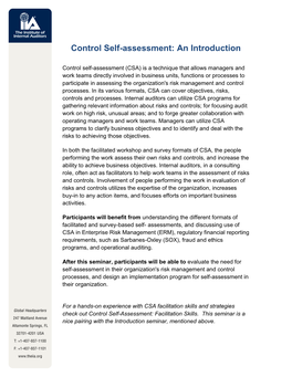 Control Self-Assessment: an Introduction