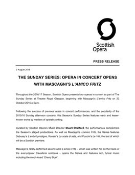 Opera in Concert Opens with Mascagni's L
