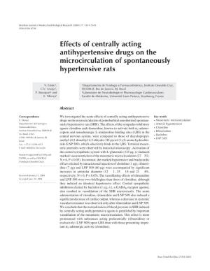 Effects of Centrally Acting Antihypertensive Drugs on the Microcirculation of Spontaneously Hypertensive Rats