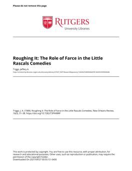 Roughing It: the Role of Farce in the Little Rascals Comedies