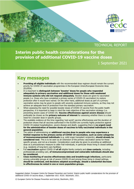 Interim Public Health Considerations for the Provision of Additional COVID-19 Vaccine Doses 1 September 2021
