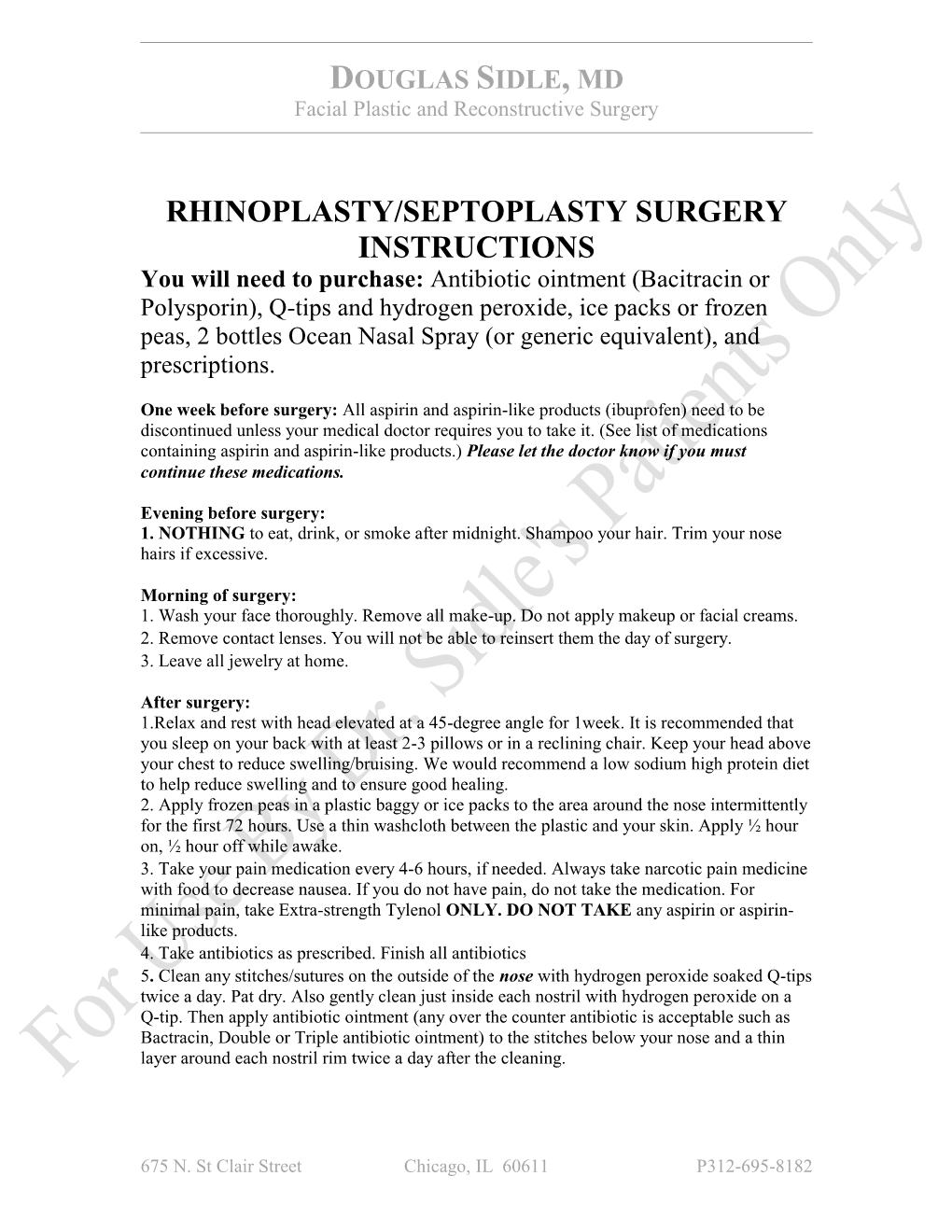 Rhinoplasty/Septoplasty Surgery Instructions