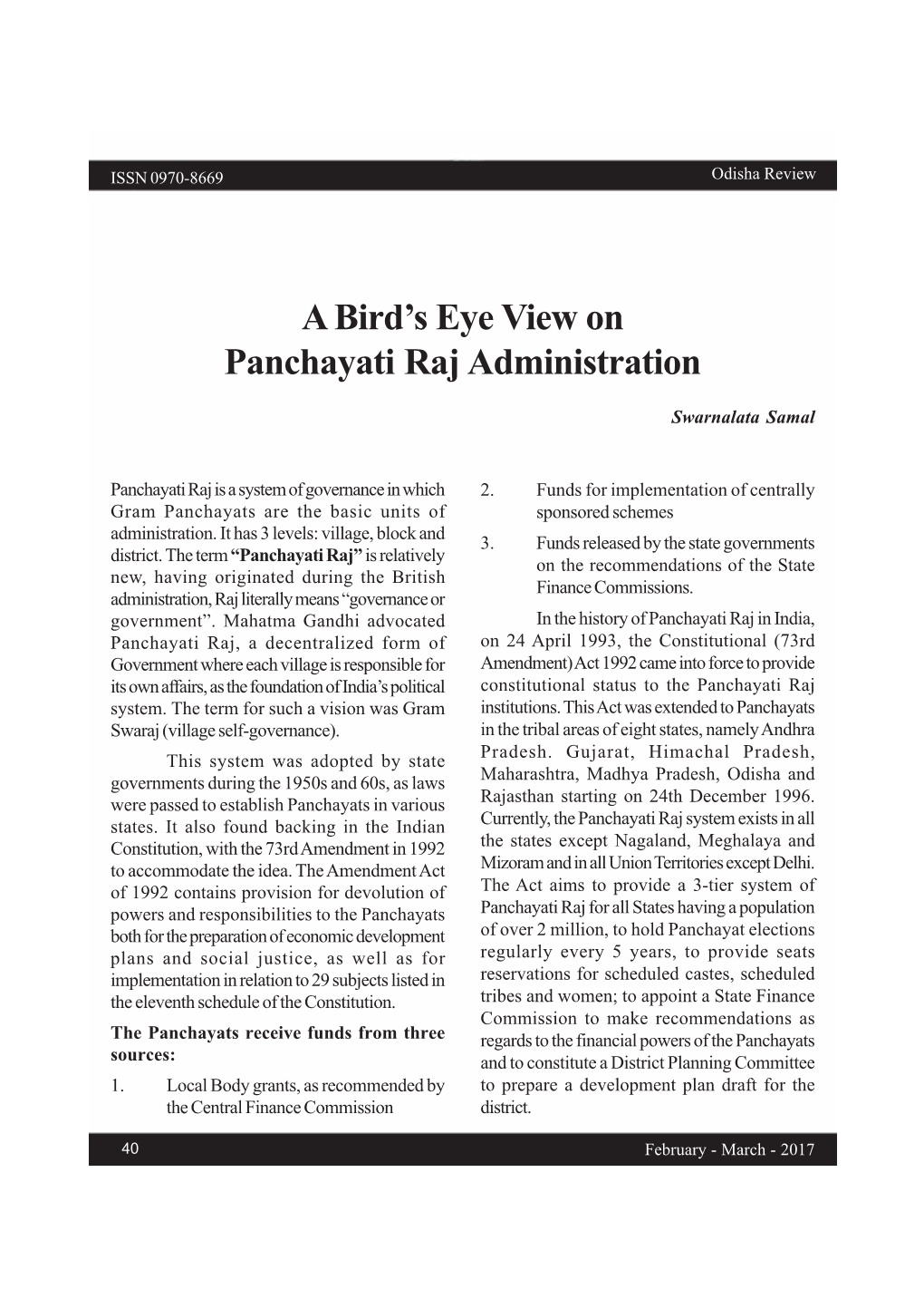A Bird's Eye View on Panchayati Raj Administration