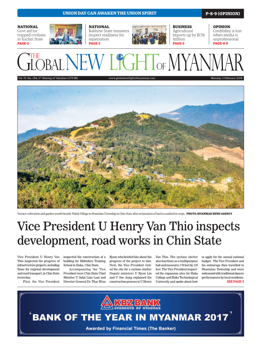 Vice President U Henry Van Thio Inspects Development, Road Works in Chin State