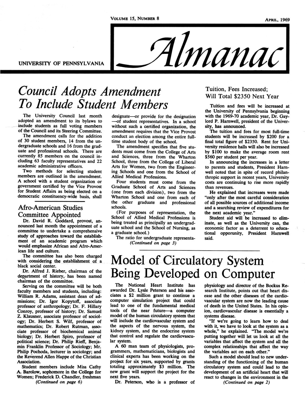 Almanac, April 1969, Vol. 15, No. 8