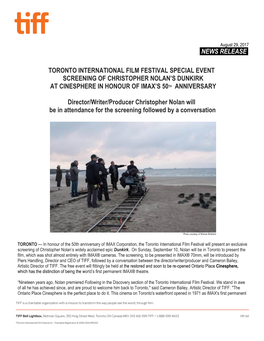 News Release. Toronto International Film Festival