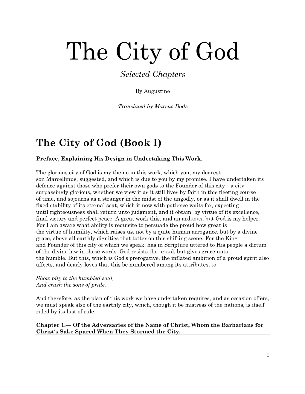 The City of God Selected Chapters