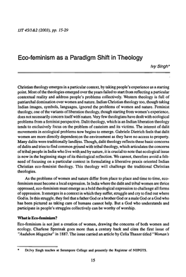 Ivy Singh, "Eco-Feminism As a Paradigm Shift in Theology," Indian