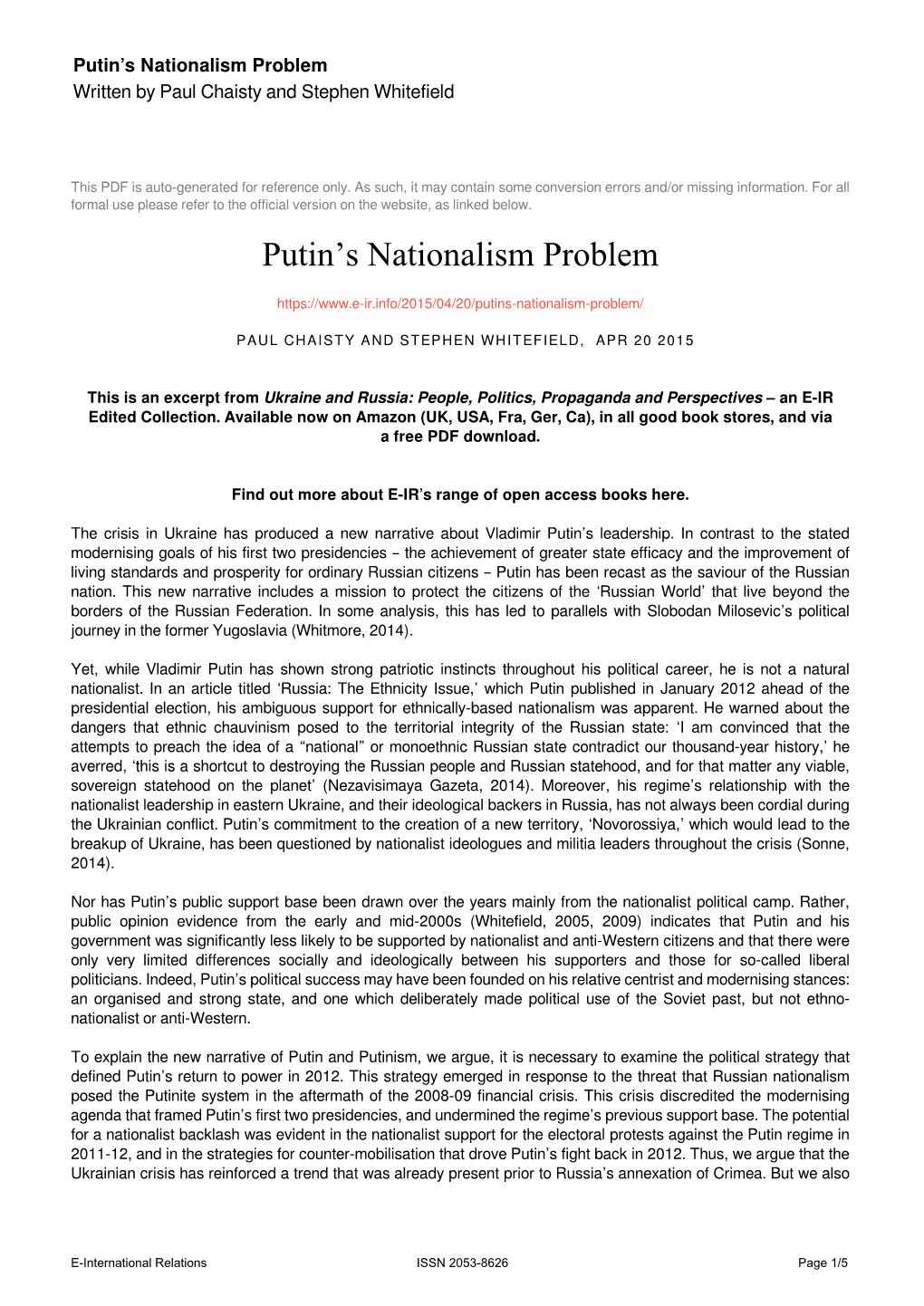 Putin's Nationalism Problem
