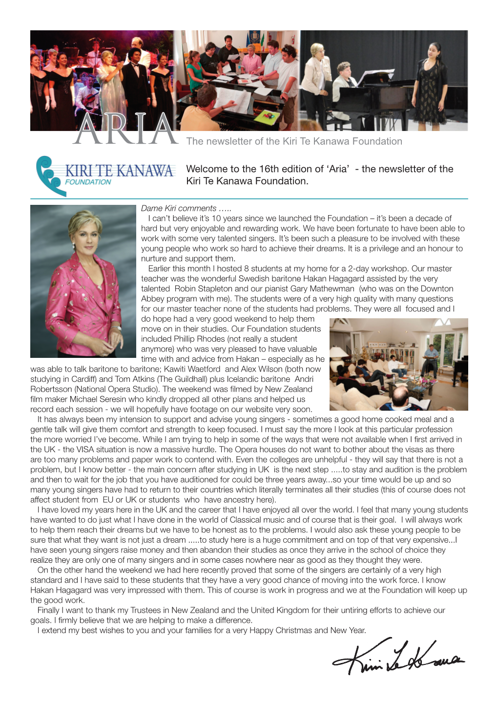 ARIA the Newsletter of the Kiri Te Kanawa Foundation