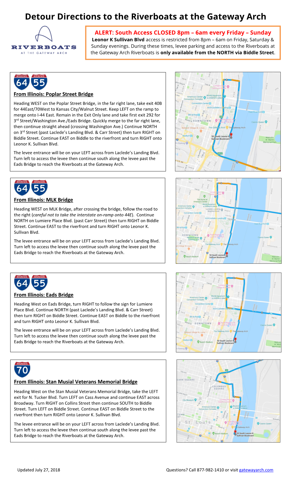 Detour Directions to the Riverboats at the Gateway Arch