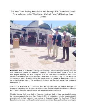 The New York Racing Association and Saratoga 150 Committee Unveil New Inductees to the “Hoofprints Walk of Fame” at Saratoga Race Course